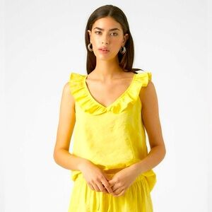Vero Moda NWT Yellow Sleeveless Ruffle V neck Modal Tencel Blend Blouse Sz S